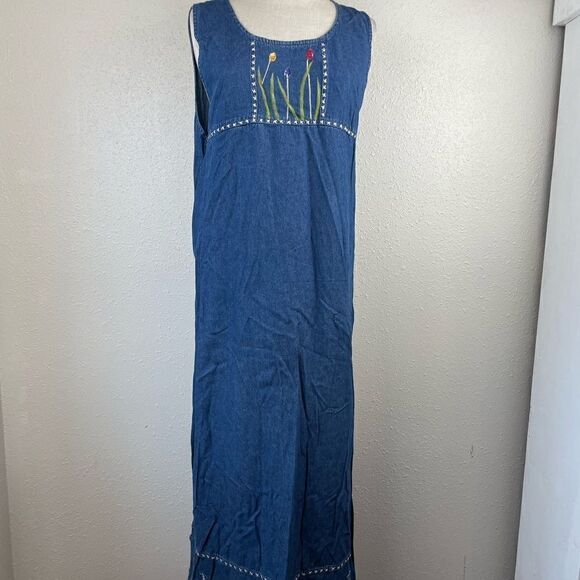 New Directions Denim Button Down Floral Shirt and Matching Maxi Dress Size M EUC - Picture 8 of 16